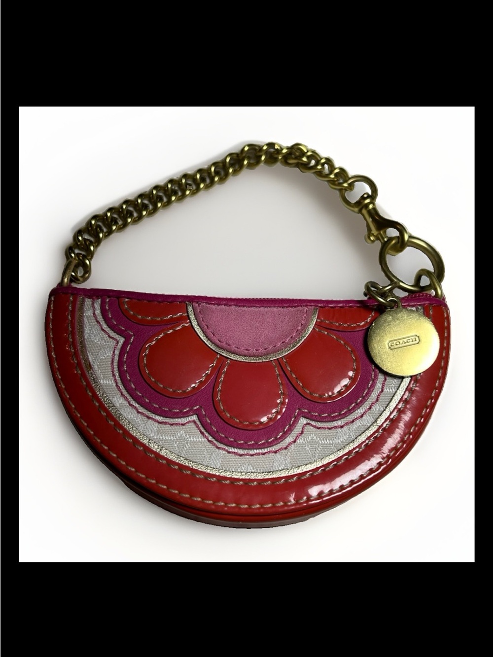 Coach Spring Daisy Flower Coin Purse Pink/Red Patent Leather, 2007 Style: #40483 - Picture 2 of 6